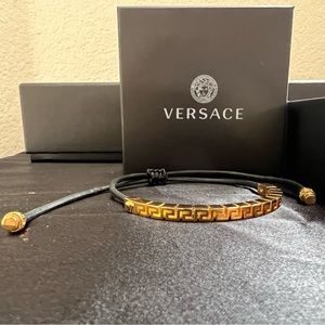 Men’s VERSACE Leather & Gold Adjustable Bracelet New in box.